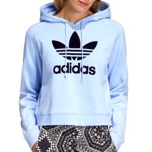 Adidas Originals Cropped Hoodie in Periwinkle Blue Great Condition - Size Small